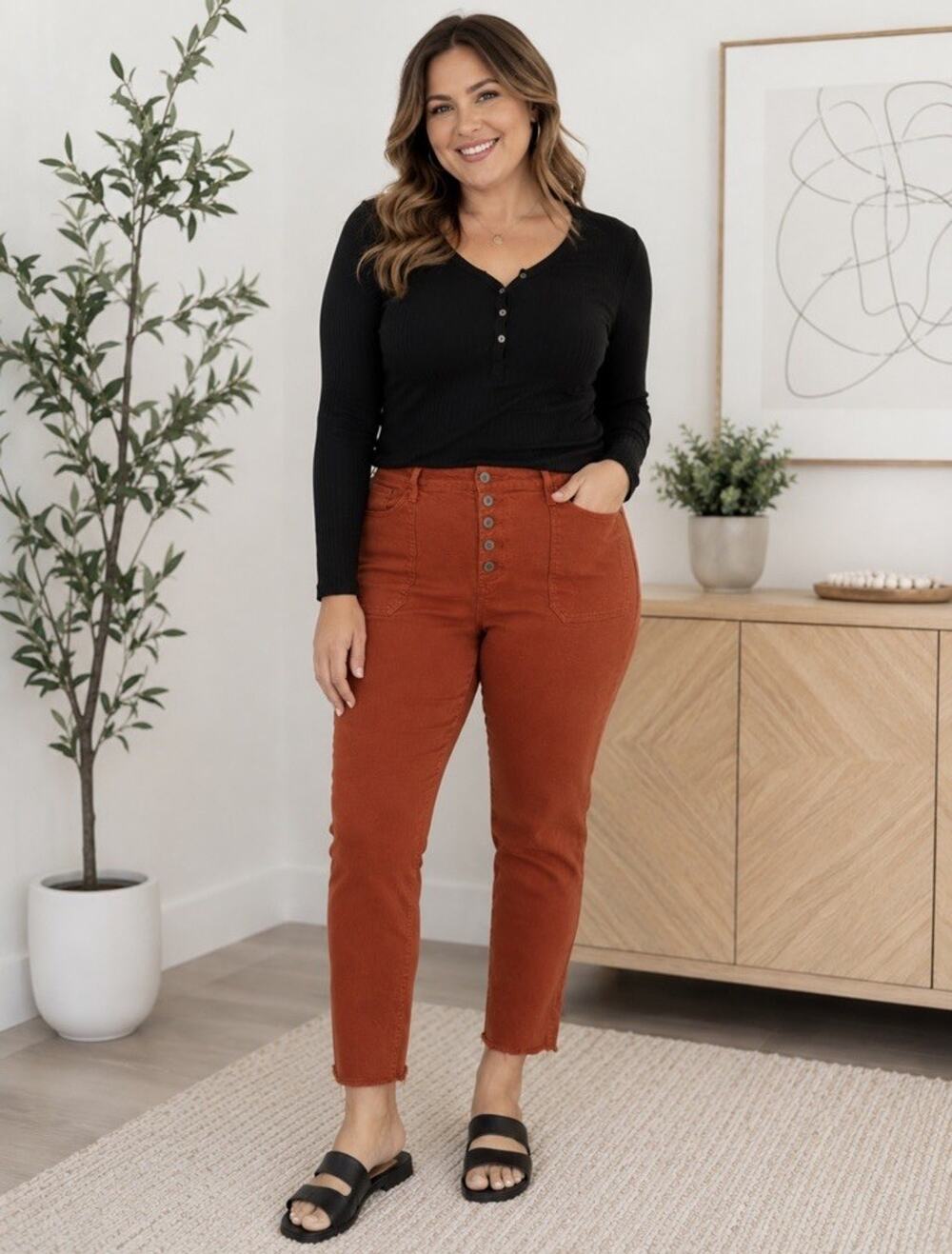 Torrid Orange Button Fly Straight Leg Jeans Sz 16R Pockets Raw Hem